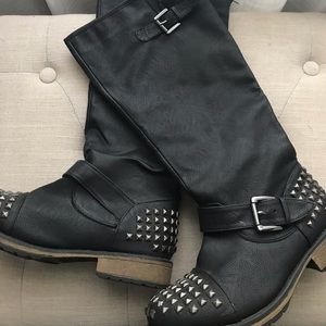 Faux Leather Studded Boots